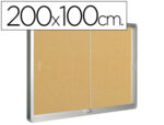 Vitrine q-connect cadre aluminium fond liège portes coulissantes méthacrylate serrure fixation mur 24f a4 200x100x6cm