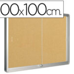 Vitrine q-connect cadre aluminium fond liège portes coulissantes méthacrylate serrure fixation mur 24f a4 200x100x6cm