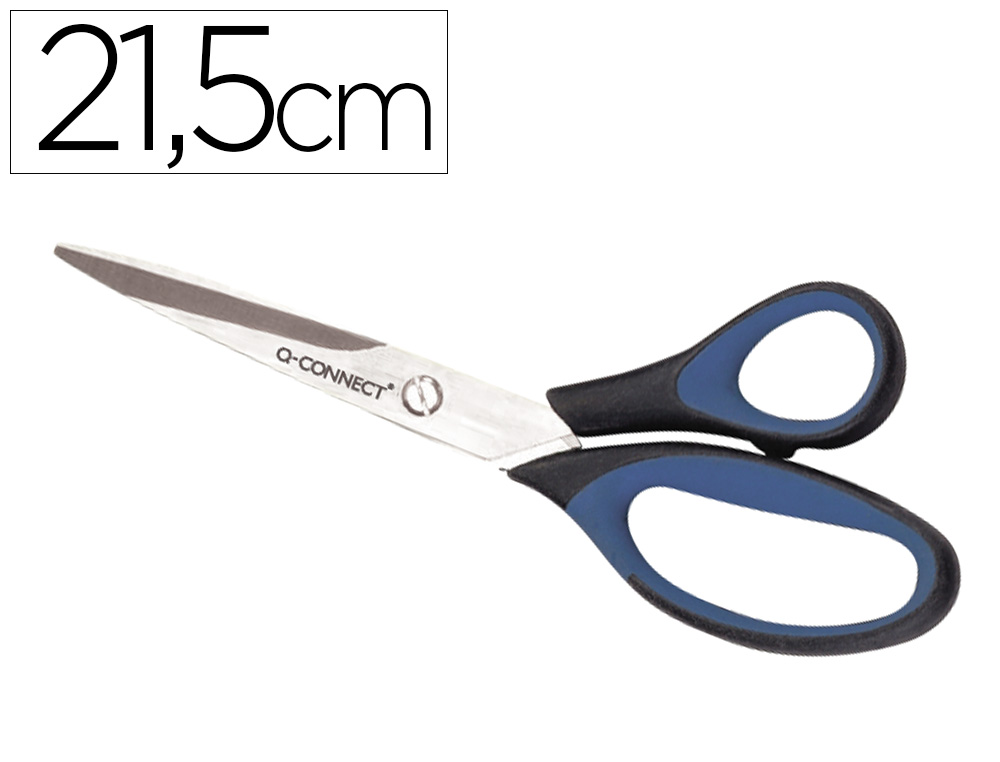 934203g-1.jpg Ciseaux bureau q-connect soft acier inoxydable 215mm anneaux caoutchouc larges blister de sécurité – Image 1