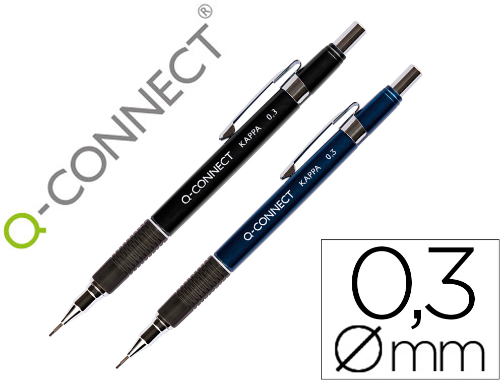 934223g-1.jpg Porte-mine q-connect kappa 0.3mm pointe rétractable gomme bouton poussoir grip caoutchouc coloris assortis – Image 1