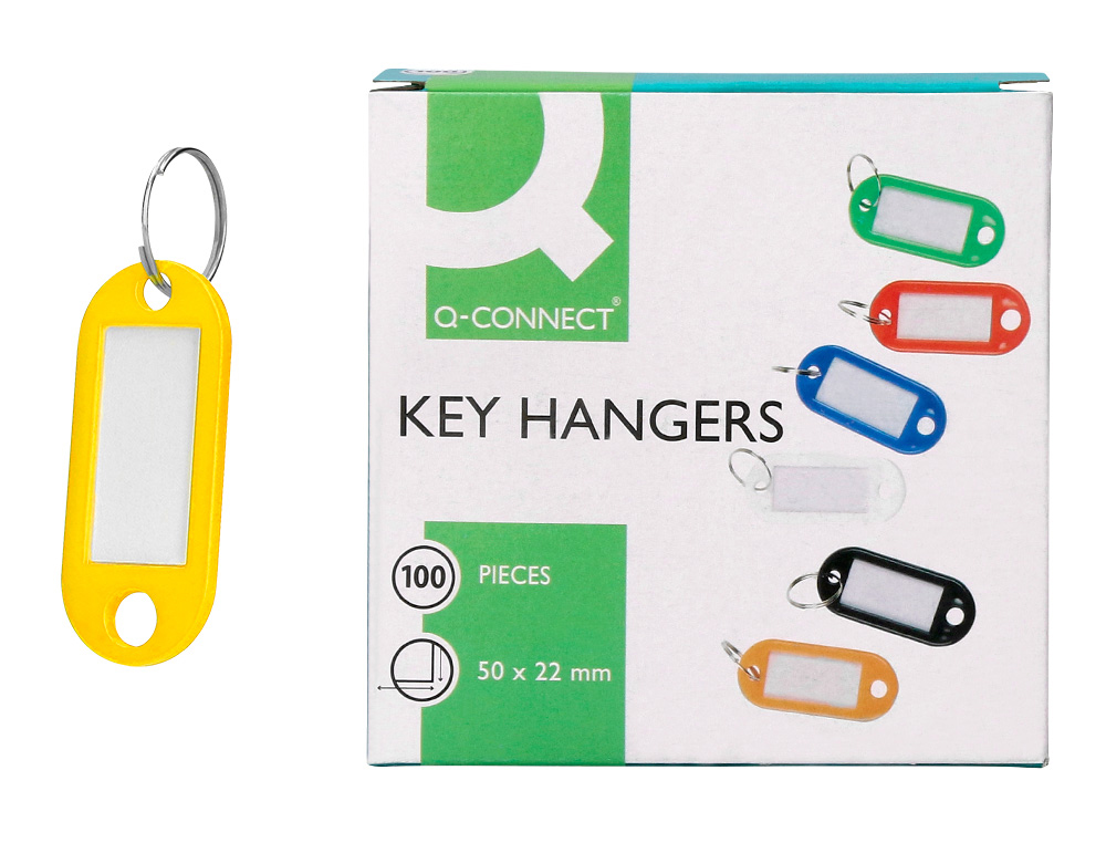 934239g-1.jpg Porte-clés q-connect porte-étiquette plastique 50x22mm coloris jaune présentoir 100 unités – Image 1