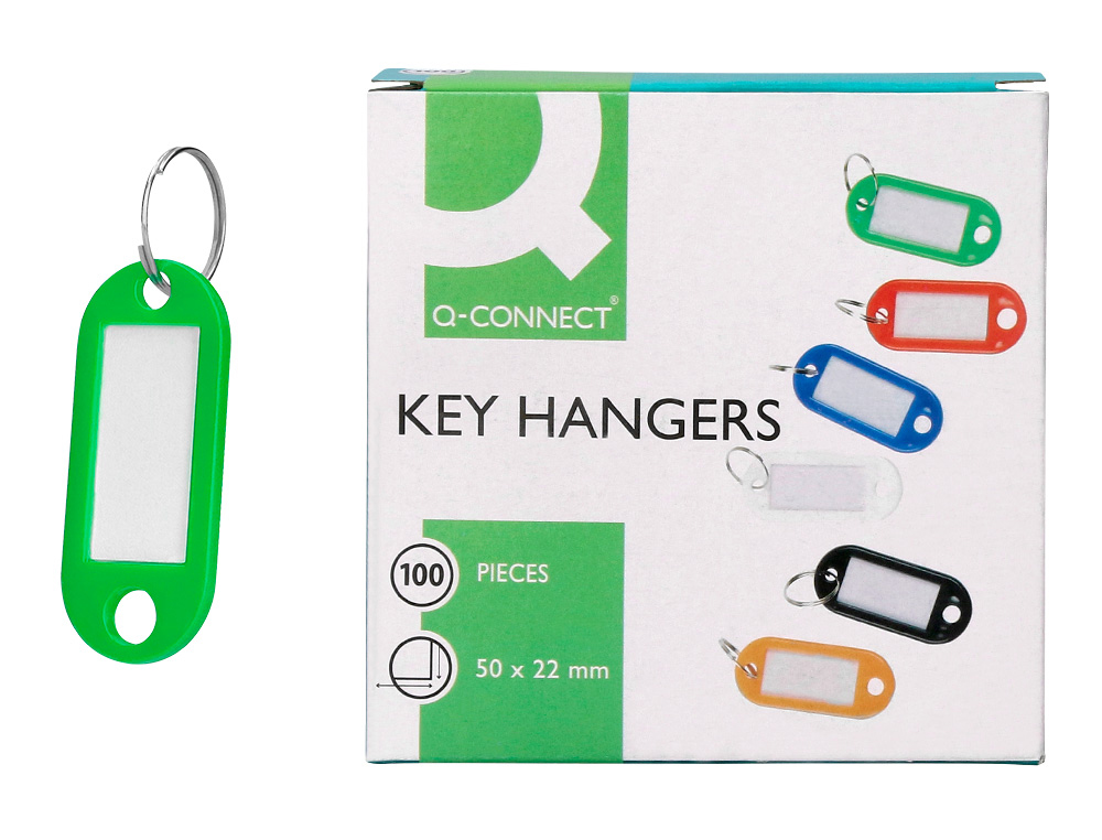 934240g-1.jpg Porte-clés q-connect porte-étiquette plastique 50x22mm coloris vert présentoir 100 unités – Image 1