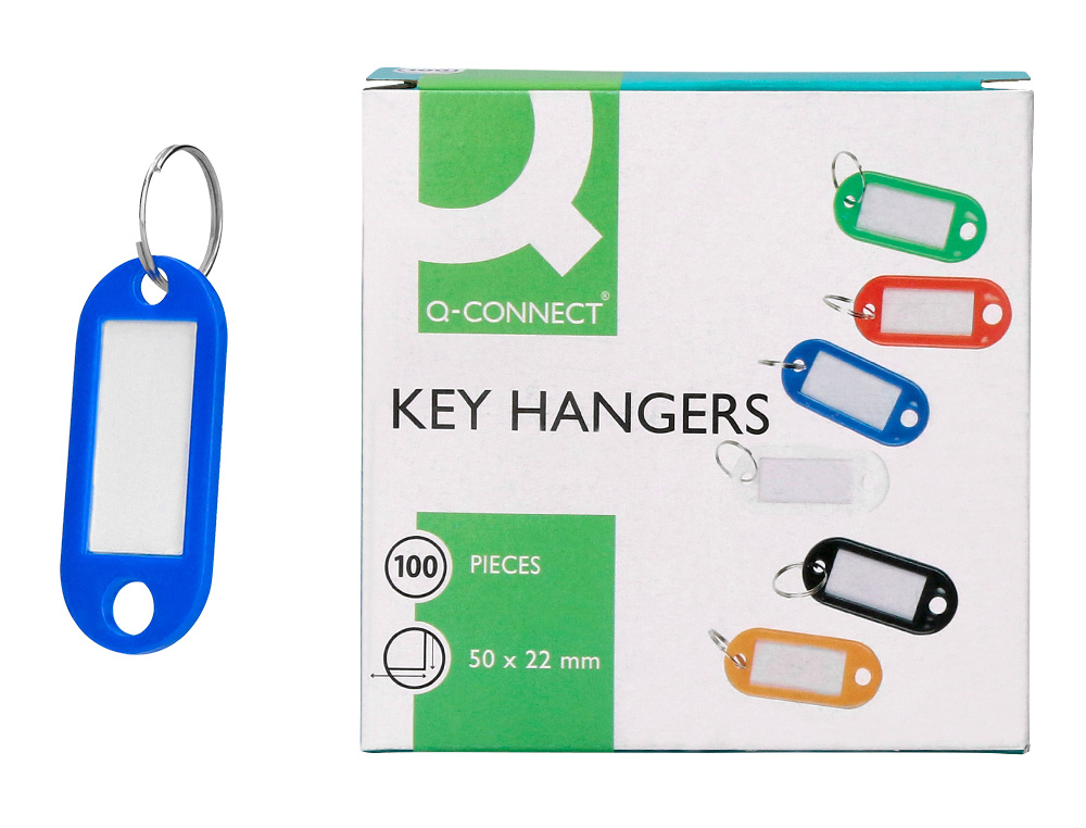 934241g-1.jpg Porte-clés q-connect porte-étiquette plastique 50x22mm coloris bleu présentoir 100 unités – Image 1