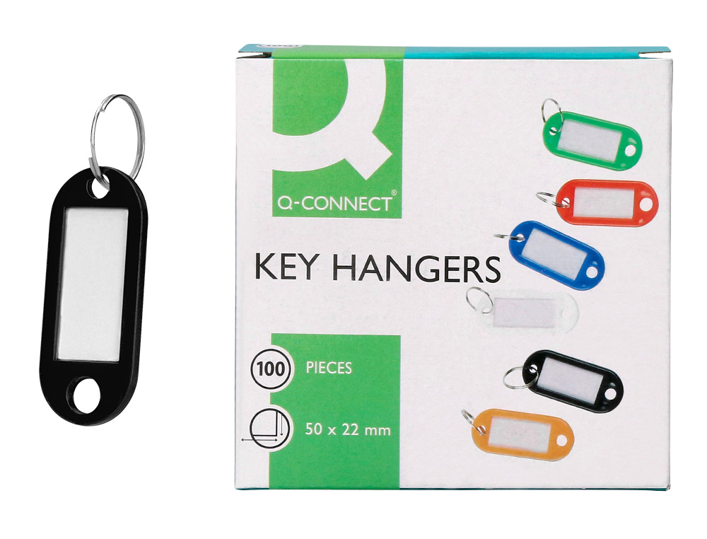 934243g-1.jpg Porte-clés q-connect porte-étiquette plastique 50x22mm coloris noir présentoir 100 unités – Image 1