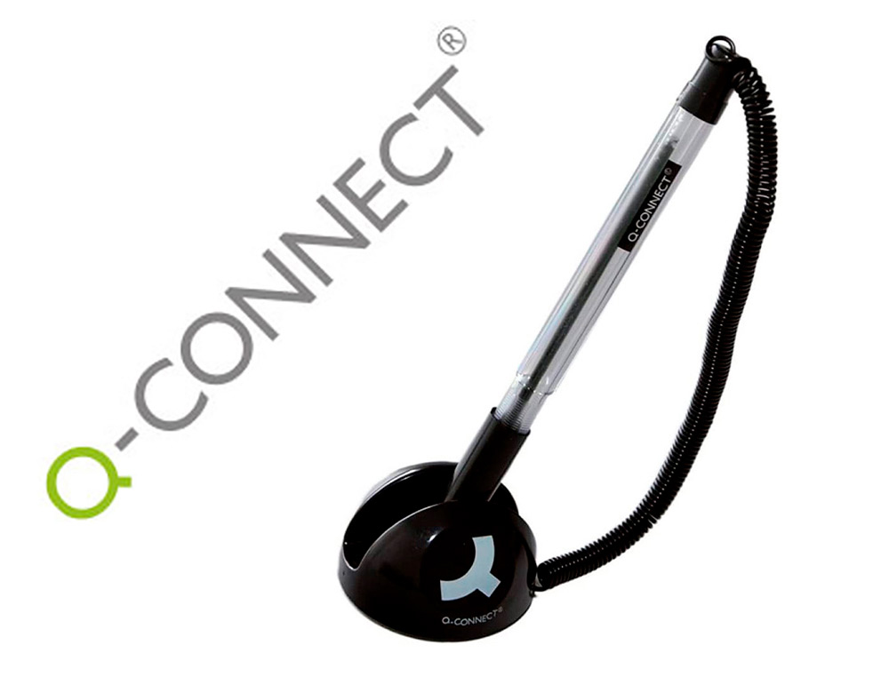 935530g-1.jpg Stylo-bille q-connect sur socle support adhésif chaîne plastique trait 0.7mm encre bleue – Image 1