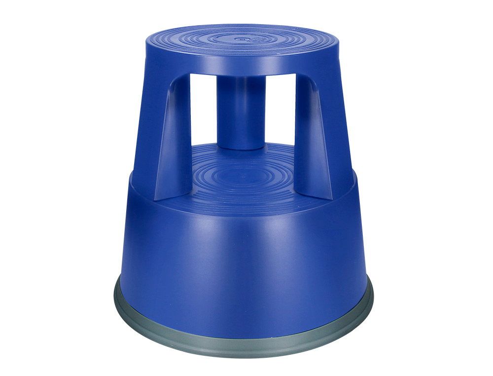 935640g-1.jpg Tabouret q-connect plastique roues caoutchouc rétractables 2 niveaux base 44cm hauteur 43cm poids 2.9kg coloris bleu – Image 1