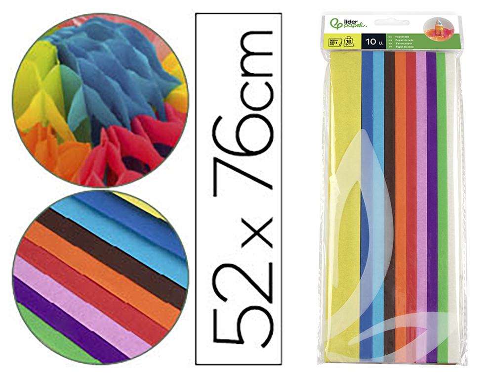 935744g-1.jpg Papier de soie liderpapel 52x76cm 18g/m2 coloris assortis sachet 10f – Image 1