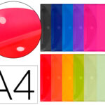 Pochette enveloppe liderpapel polypropylène 180 microns a4 297x210mm fermeture velcro coloris assortis pack 12 unités