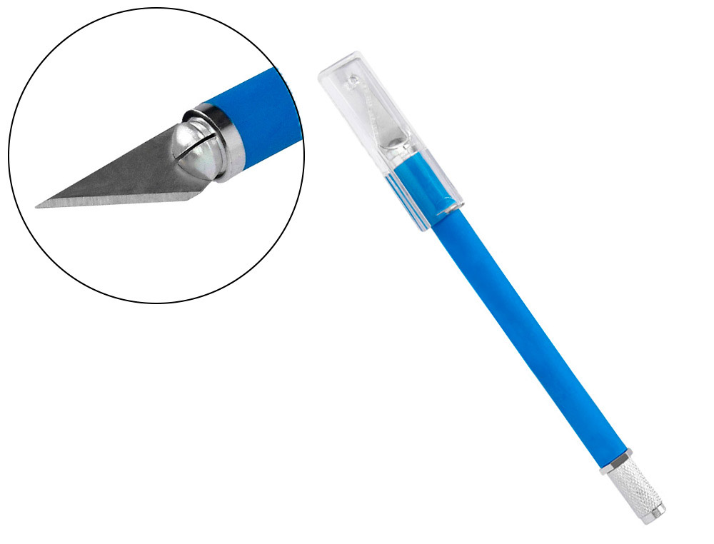 936070g-1.jpg Cutter bistouri q-connect en gomme lame 6mm fixe avec capuchon de protection 5 lamesde rechange incluses – Image 1