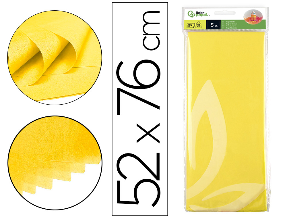 936071g-1.jpg Papier de soie liderpapel 52x76cm 18g/m2 unicolore jaune sachet 5f – Image 1