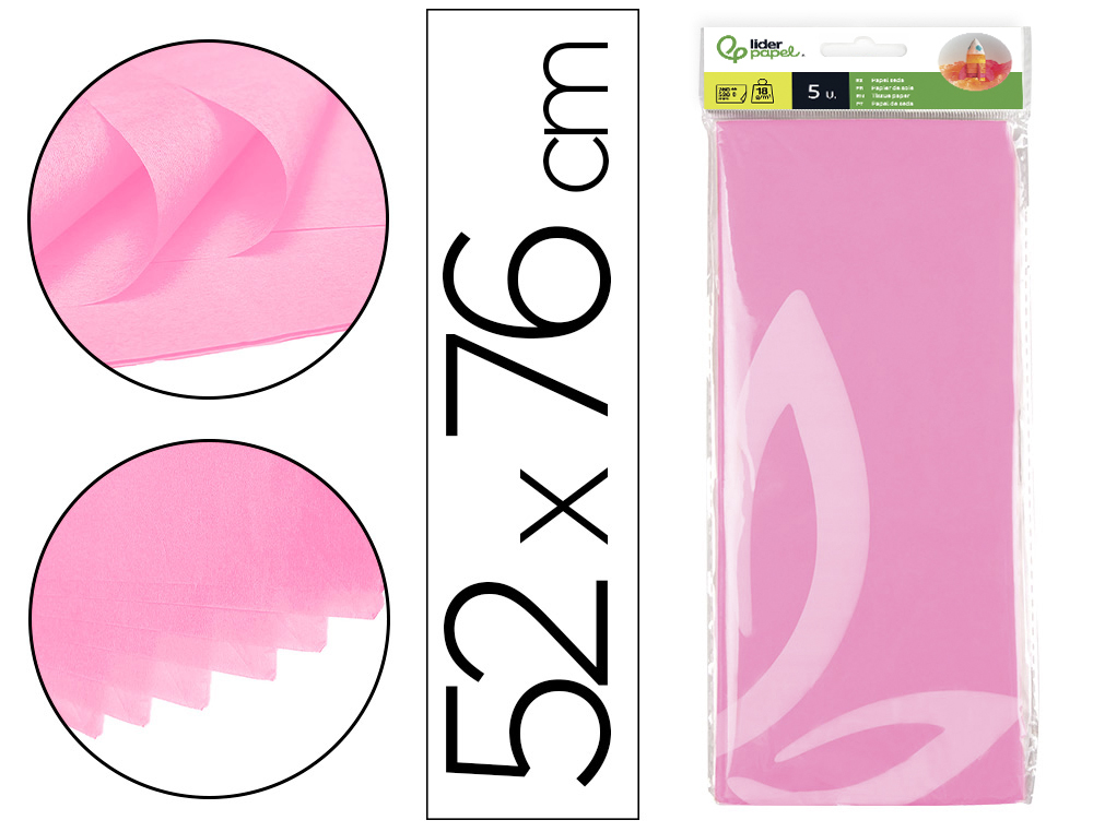 936078g-1.jpg Papier de soie liderpapel 52x76cm 18g/m2 unicolore rose sachet 5f – Image 1