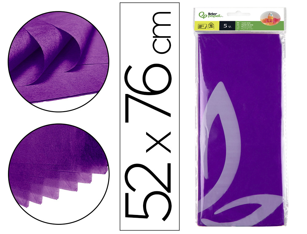 936079g-1.jpg Papier de soie liderpapel 52x76cm 18g/m2 unicolore violet sachet 5f – Image 1