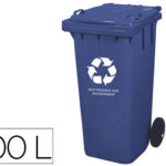 Poubelle q-connect conteneur polystyrène couvercle 100l 525x510x800mm 2 roues coloris bleu