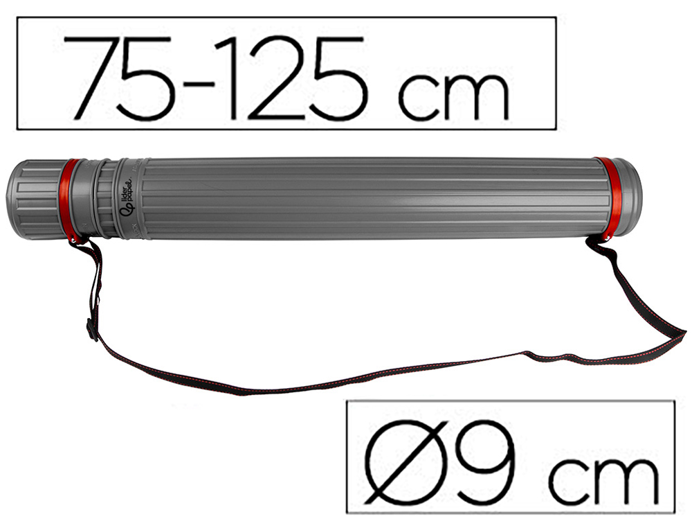 936137g-1.jpg Porte-plans liderpapel plastique bandoulière 75cm extensible 125cm diamètre 9cm coloris gris – Image 1