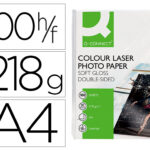 Papier photo q-connect laser semi glacé brillant a4 218g/m2 compatible toutes imprimantes paquet 100 feuilles