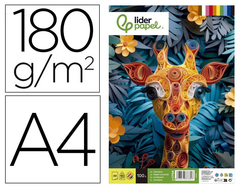 937332g-1.jpg Papier cartonné liderpapel a4 180g/m2 10 coloris assortis paquet 100f – Image 1