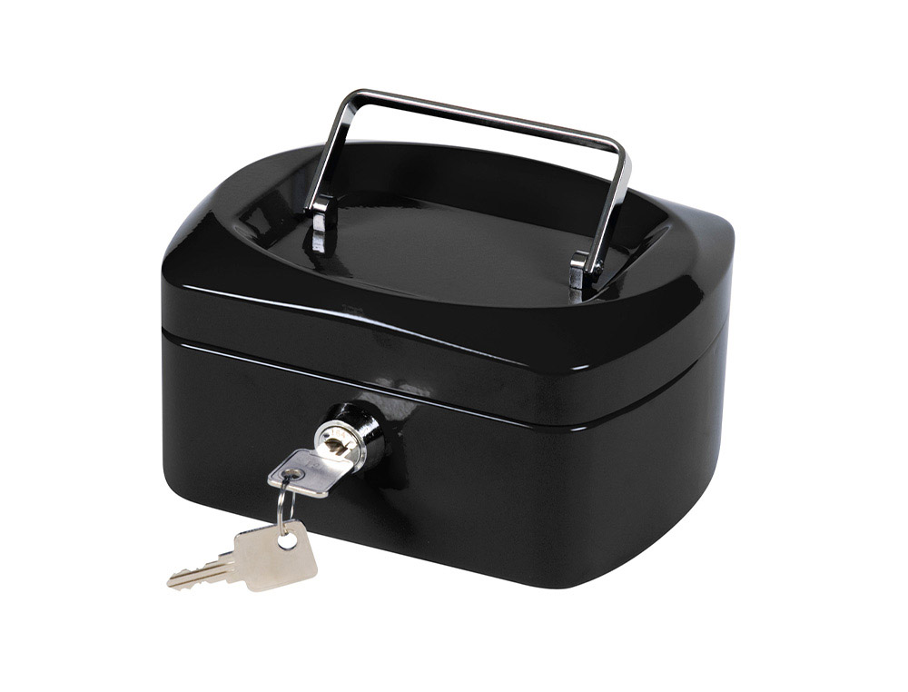 937605g-1.jpg Caisse monnaie q-connect structure acier 0.8mm épaisseur plateau amovible espace billets 152x80x115mm coloris noir – Image 1