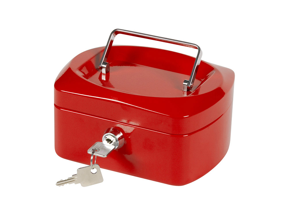 937653g-1.jpg Caisse monnaie q-connect structure acier 0.8mm épaisseur plateau amovible espace billets 152x80x115mm coloris rouge – Image 1
