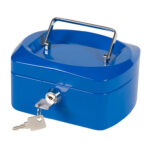 Caisse monnaie q-connect structure acier 0.8mm épaisseur plateau amovible espace billets 152x80x115mm coloris bleu