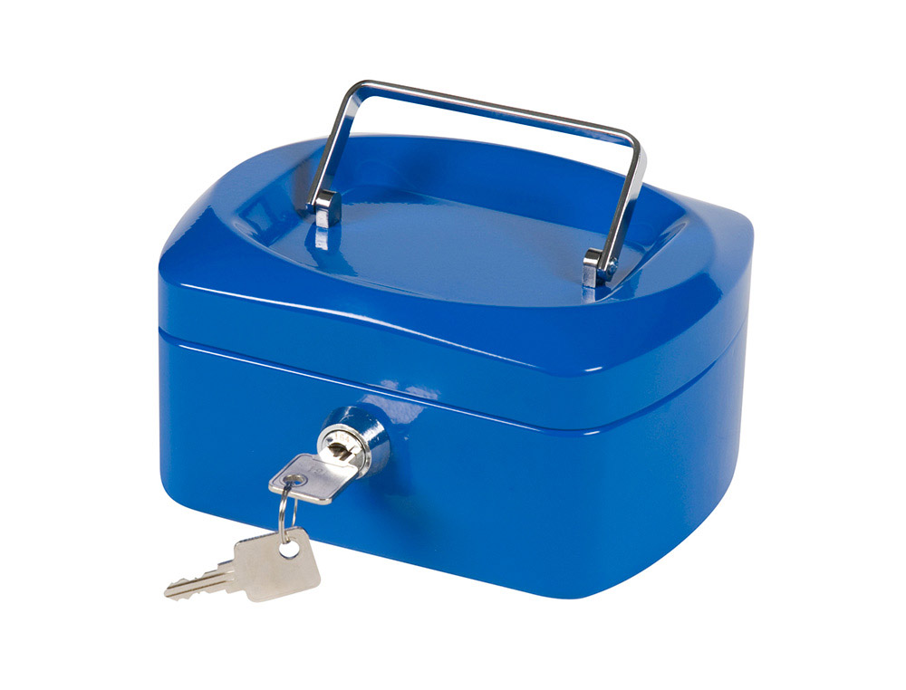 937654g-1.jpg Caisse monnaie q-connect structure acier 0.8mm épaisseur plateau amovible espace billets 152x80x115mm coloris bleu – Image 1