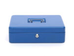 Caisse monnaie q-connect structure acier 0.8mm épaisseur plateau amovible espace billets 300x240x90mm coloris bleu