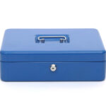 Caisse monnaie q-connect structure acier 0.8mm épaisseur plateau amovible espace billets 300x240x90mm coloris bleu