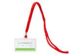 Badge q-connect lacet rouge plastique rigide congrès foires entreprises intérieur carte blanche rouge 94x60mm – Image 2