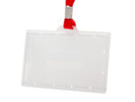 Badge q-connect lacet rouge plastique rigide congrès foires entreprises intérieur carte blanche rouge 94x60mm – Image 3