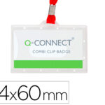 Badge q-connect lacet rouge plastique rigide congrès foires entreprises intérieur carte blanche rouge 94x60mm