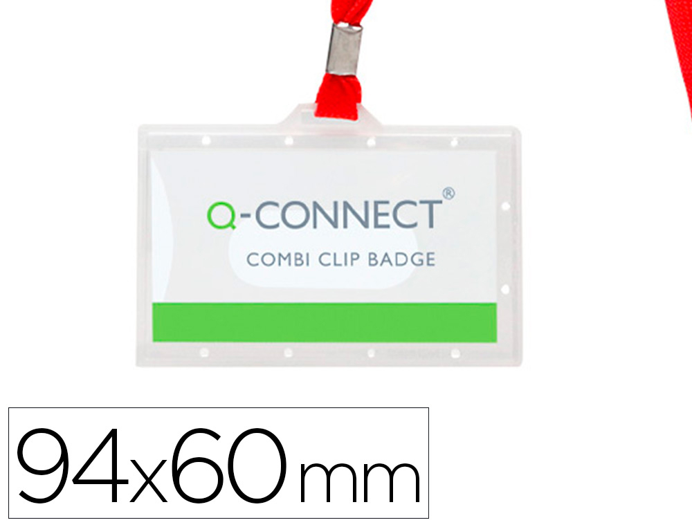 937688g-1.jpg Badge q-connect lacet rouge plastique rigide congrès foires entreprises intérieur carte blanche rouge 94x60mm – Image 1