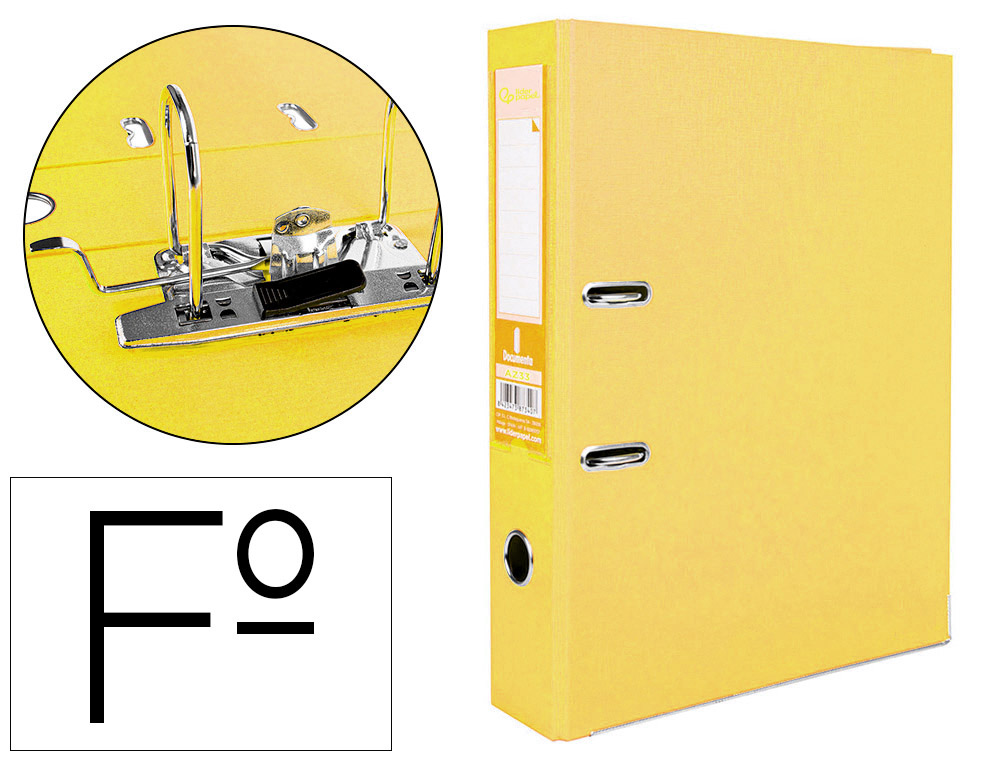 937715g-1.jpg Classeur levier liderpapel documenta a4+ carton remborde dos 75mm rado metallique coloris jaune – Image 1