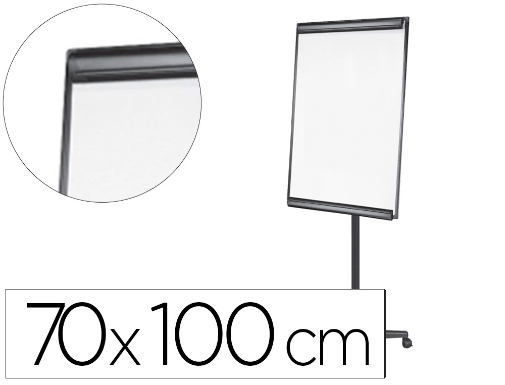938279g-1.jpg Chevalet conférence q-connect tableau magnétique 70x100cm cadre aluminium pince bloc papier auget porte-marqueurs roues – Image 1