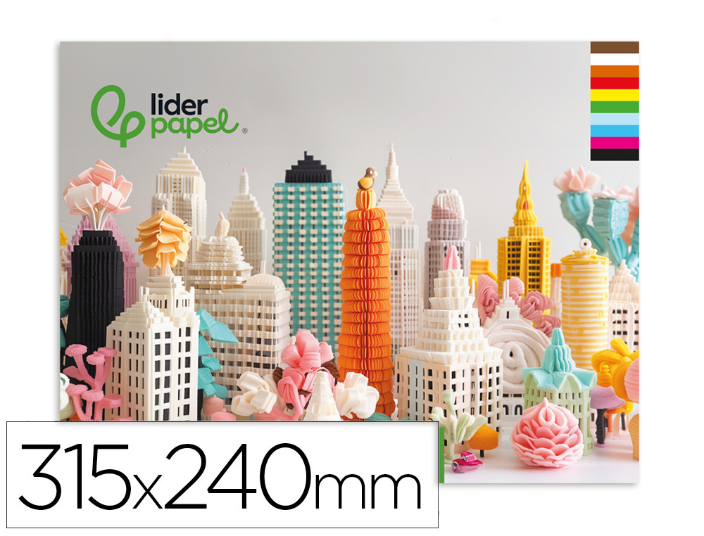 938493g-1.jpg Papier crépon liderpapel 34g/m2 format a4+ 240x315mm 10 coloris assortis bloc 10 feuilles – Image 1