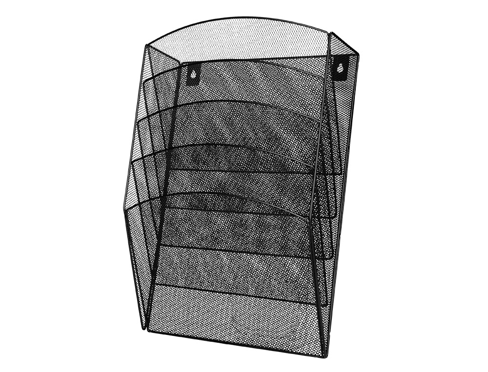 939923g-1.jpg Corbeille murale q-connect 5 cases a4 vertical présentoir métallique 315x93x440mm coloris noir – Image 1