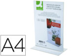Porte-visuels q-connect 02 forme t 2 faces plexiglas format a4 cartes menu restaurants feuillets informatifs