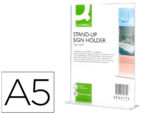 Porte-visuels q-connect 02 forme t 2 faces plexiglas format a5 cartes menu restaurants feuillets informatifs