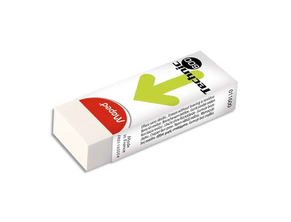 Gomme maped technic 600 61x22x12mm plastique crayons mines calque papier