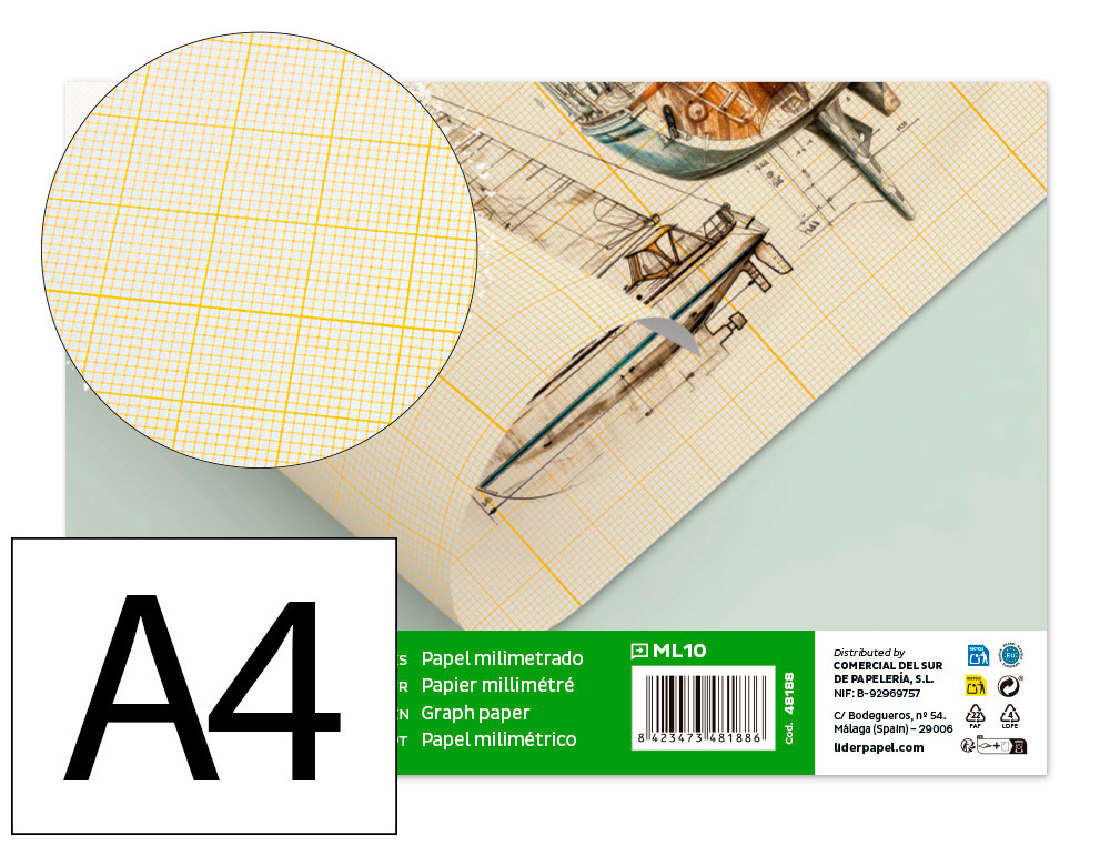 948188g-1.jpg Papier millimétré liderpapel 1mm 80g/m2 feuille a4 210x297mm minipack 10f – Image 1