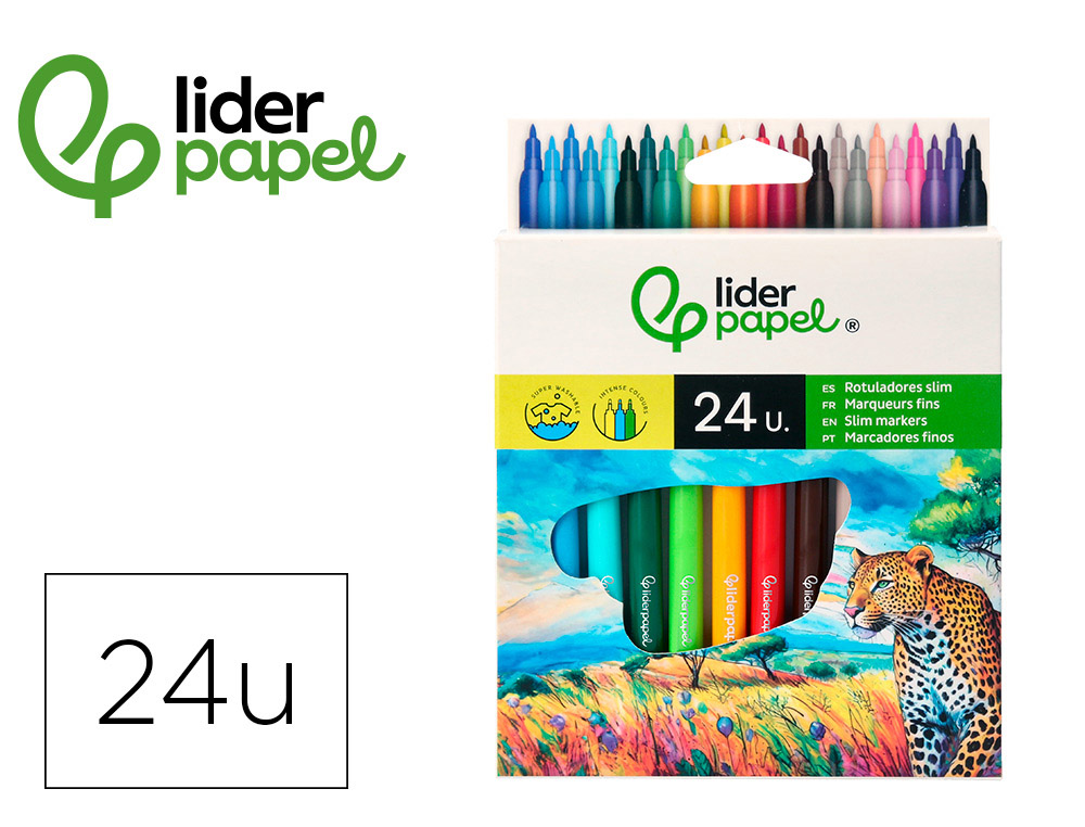 952210g-1.jpg Feutre coloriage liderpapel slim longueur écriture 800m pointe nylon 2mm diamètre étui carton 24 unités – Image 1