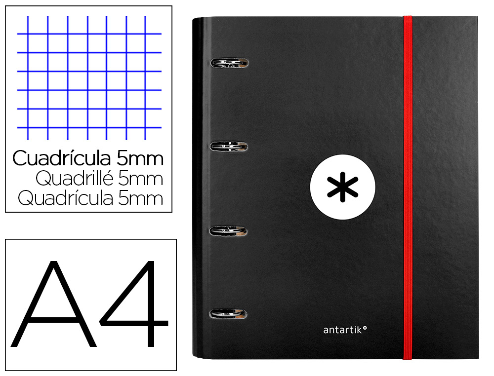 964665g-1.jpg Classeur antartik 4 anneaux ronds 40mm a4 carton remborde feuillets mobiles quadrillage 5mm coloris noir – Image 1