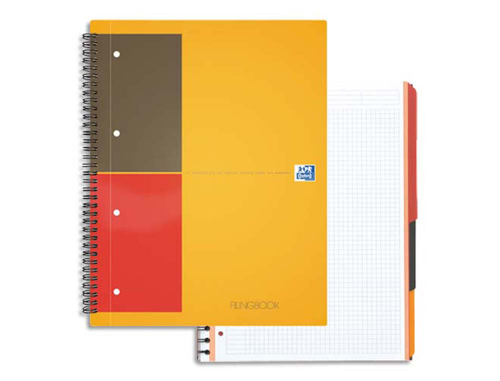 96511g-1.jpg Cahier bureau oxford filingbook optik paper 4 sections 200 pages 5x5mm 3 intercalaires détachables pochette rangement – Image 1