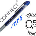 Roller q-connect écriture 0.5mm pointe moyenne 0.7mm grip caoutchouc corps transparent encre liquide couleur bleu