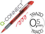 Roller q-connect écriture 0.5mm pointe moyenne 0.7mm grip caoutchouc corps transparent encre liquide couleur rouge
