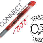 Roller q-connect écriture 0.5mm pointe moyenne 0.7mm grip caoutchouc corps transparent encre liquide couleur rouge