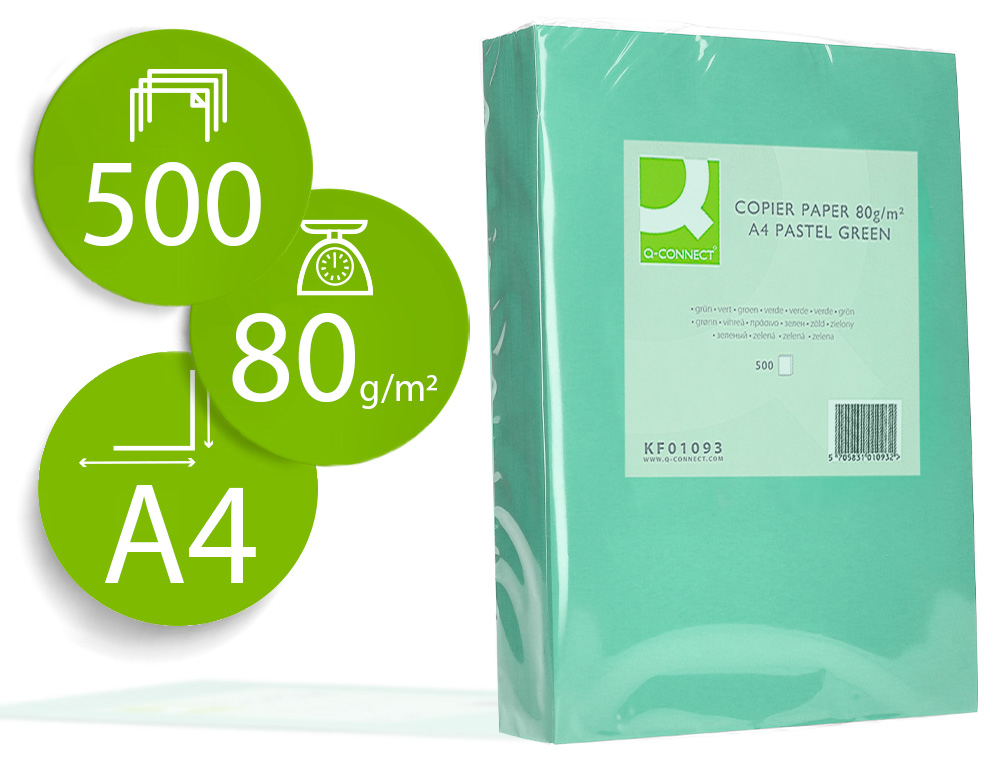 972054g-1.jpg Papier couleur q-connect multifonction a4 80g/m2 unicolore vert ramette 500 feuilles – Image 1