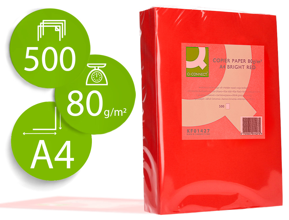 972060g-1.jpg Papier couleur q-connect multifonction a4 80g/m2 unicolore rouge intense ramette 500 feuilles – Image 1