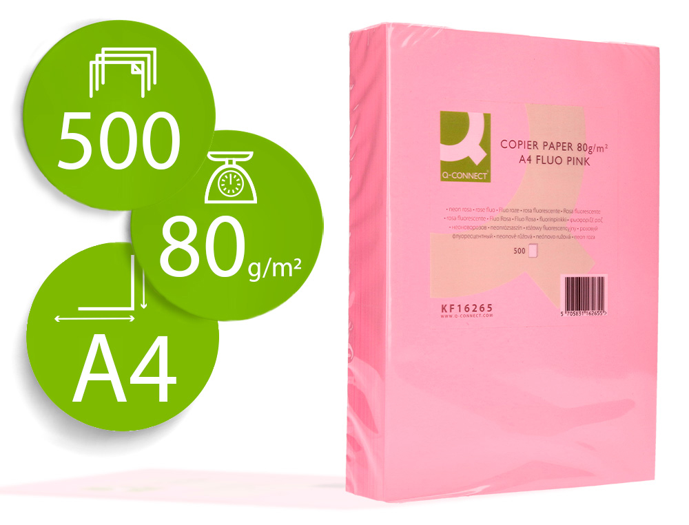 972065g-1.jpg Papier couleur q-connect multifonction a4 80g/m2 unicolore rose néon ramette 500 feuilles – Image 1
