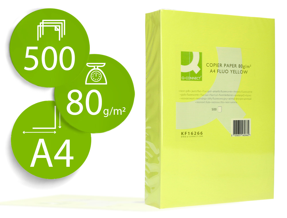 972066g-1.jpg Papier couleur q-connect multifonction a4 80g/m2 unicolore jaune néon ramette 500 feuilles – Image 1