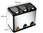 Poubelle q-connect métallique pédale couvercle plastique 45l 3 compartiments 15l – Image 2