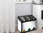 Poubelle q-connect métallique pédale couvercle plastique 45l 3 compartiments 15l – Image 8